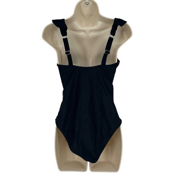 NEW Cupshe Black Plunge Ruffled One-Piece Swimsuit Sz Medium - Picture 2 of 8